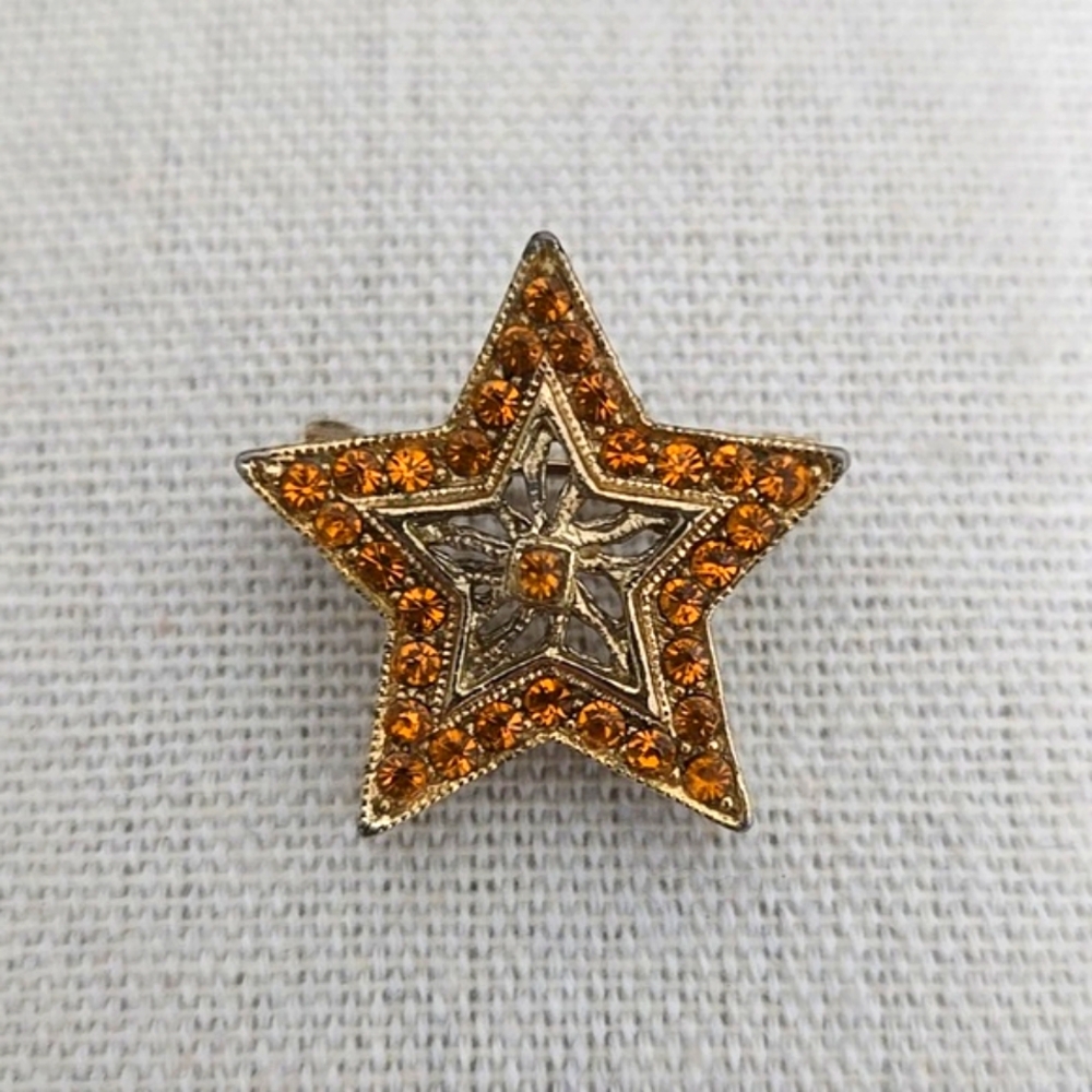 Vintage Amber/Rootbeer Rhinestone Star Brooch